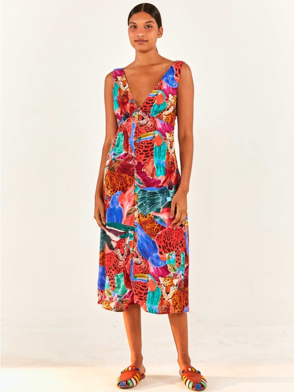FARM RIO Animal Collage Midi Dress